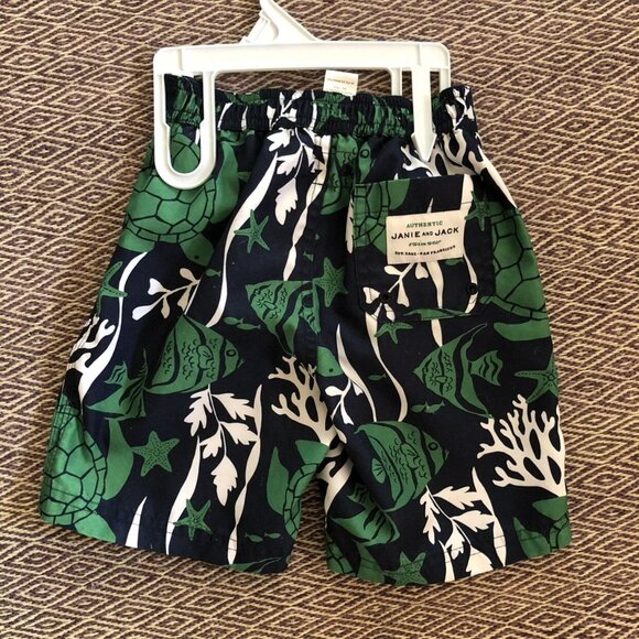 Janie And Jack Boys Green And Navy Turtle Board shorts 18-24 Months - Picture 2 of 3